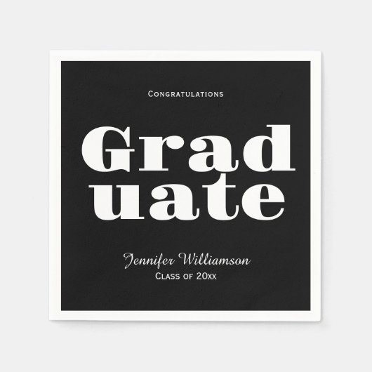 Black White Graduation Party Napkins Customizable Serviette (Vorderseite)