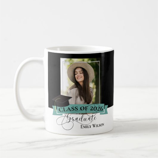 Black & White Graduation Photo Mug – Class of 2026 Kaffeetasse (Links)