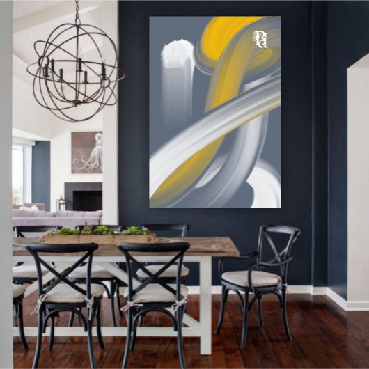 Black White Gray Gold Abstract  Leinwanddruck