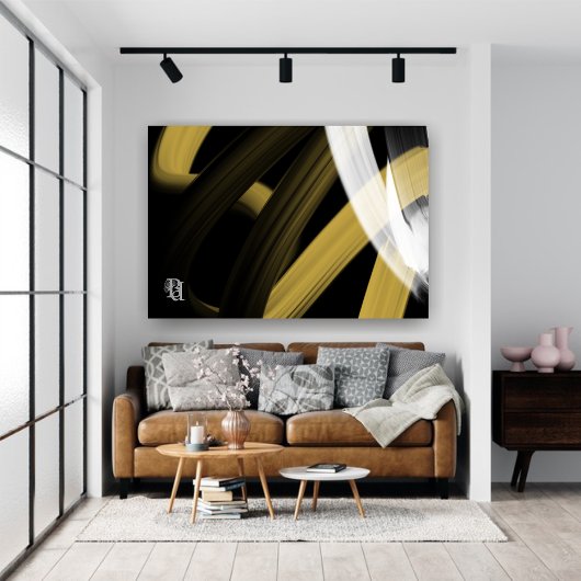Black White Gray Gold Abstract Leinwanddruck