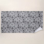 Black White Gray Retro Floral Art Seamless Pattern Strandtuch (Vorderseite)