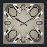 Black White Gray Sepia Art Deco Wall Clock Quadratische Wanduhr<br><div class="desc">Stylish Art Deco abstract design in black,  white,  gray and sepia.</div>