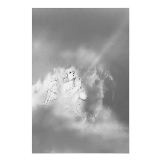  Black White Grey Angel in Clouds Praying Poster (Vorderseite)