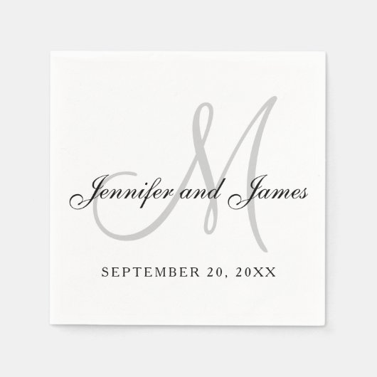 Black White Grey Monogram Elegant Script Wedding Serviette (Vorderseite)