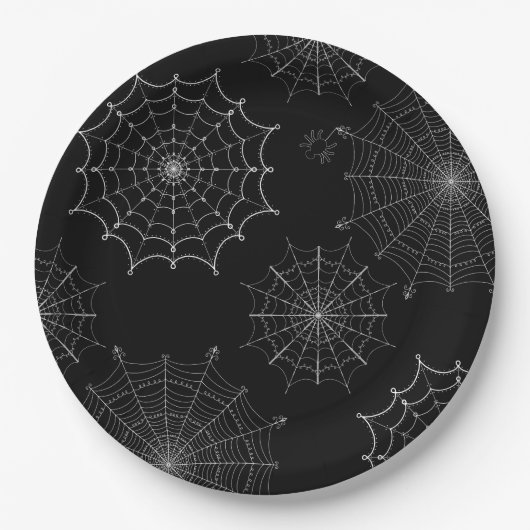 Black & White Halloween Spider Webs Pappteller (Vorderseite)