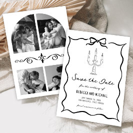 Black & White Hand Drawn Bow Photo Wedding Save The Date