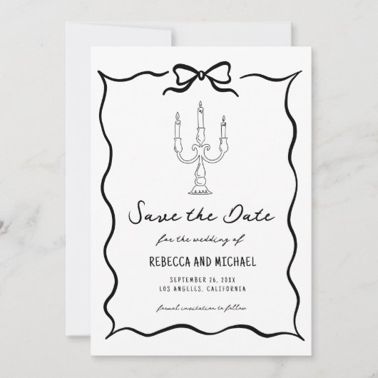 Black & White Hand Drawn Bow Photo Wedding Save The Date (Vorderseite)