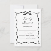 Black & White Hand Drawn Bow Wedding RSVP Karte (Vorderseite)