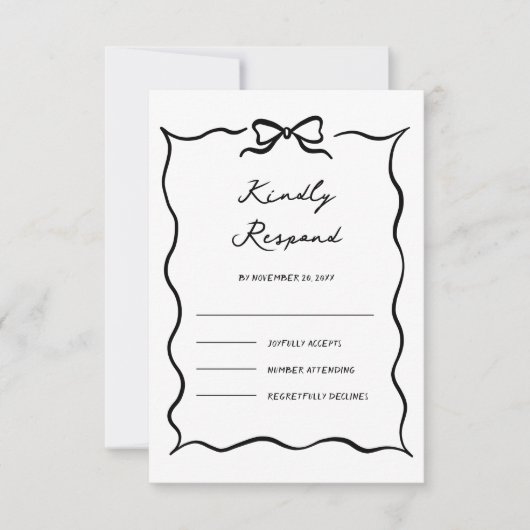 Black & White Hand Drawn Bow Wedding RSVP Karte (Vorderseite)
