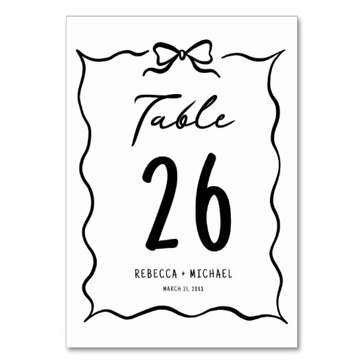 Black & White Hand Drawn Bow Wedding Tischnummer (Rückseite)