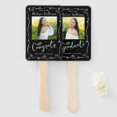 Black White Hand Drawn Doodle Graduation 2 Photo Fächer (Vorne und Hinten)