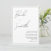 Black & White Handwritten Script Photo Wedding Einladung (Stehend Vorderseite)