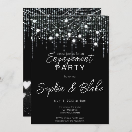 Black & White Hanging Lights Engagement Party Einladung (Vorne/Hinten)