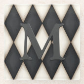 Black & White Harlequin Check 3-D Monogram Glasuntersetzer (Vorderseite)