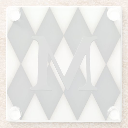 Black & White Harlequin Check 3-D Monogram Glasuntersetzer (Rückseite)