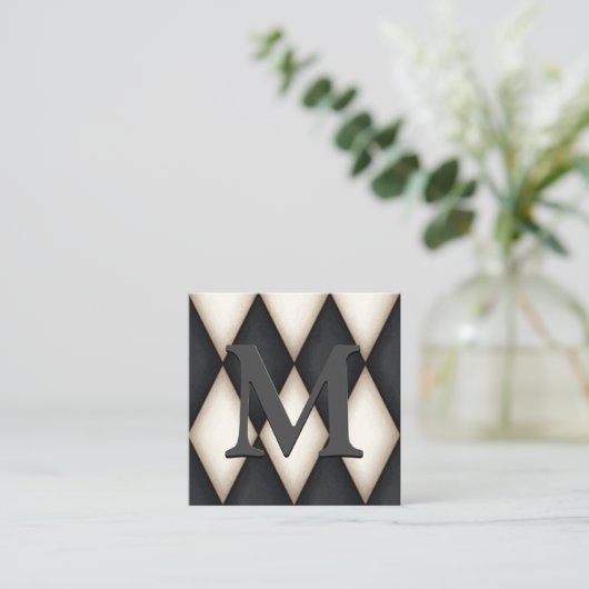 Black & White Harlequin Dramatic Custom Monogram Begleitkarte (Stehend Vorderseite)