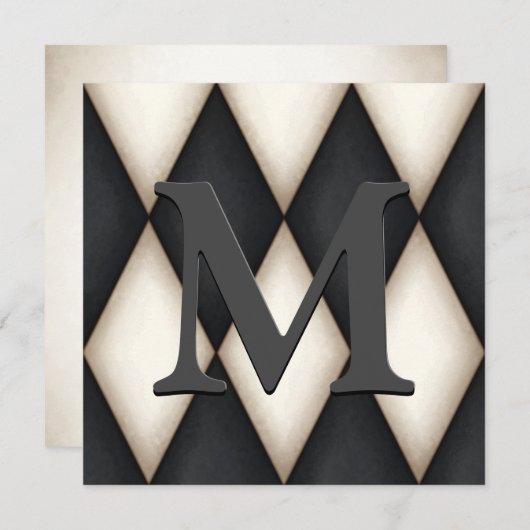 Black & White Harlequin Dramatic Custom Monogram Einladung (Vorne/Hinten)