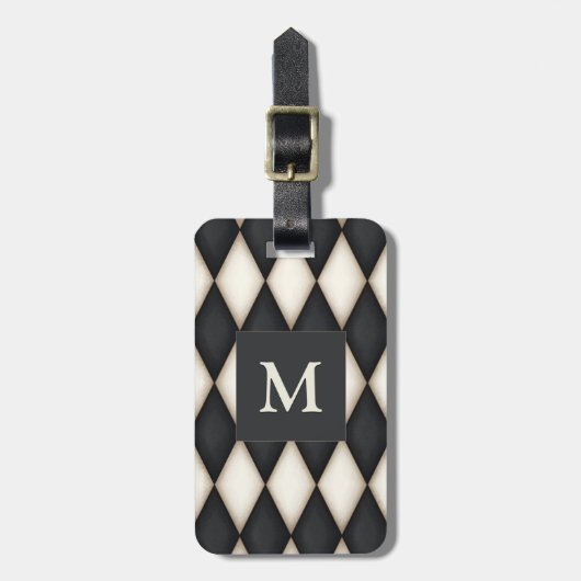 Black & White Harlequin Dramatic Custom Monogram Gepäckanhänger (Vorderseite vertikal)