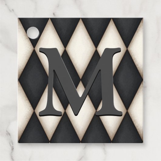 Black & White Harlequin Dramatic Custom Monogram Geschenkanhänger (Vorderseite)