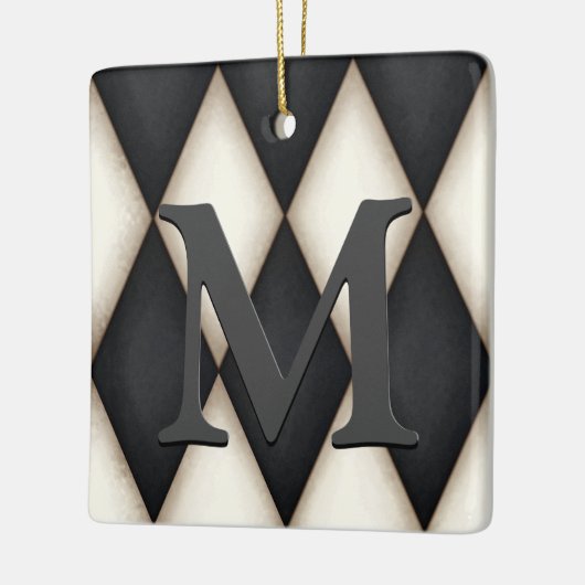 Black & White Harlequin Dramatic Custom Monogram Keramikornament (Links)