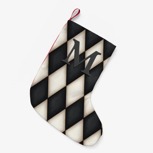 Black & White Harlequin Dramatic Custom Monogram Kleiner Weihnachtsstrumpf (Vorderansicht (hängend))