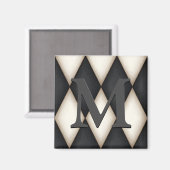 Black & White Harlequin Dramatic Custom Monogram Magnet (Vorderseite/Rückseite)