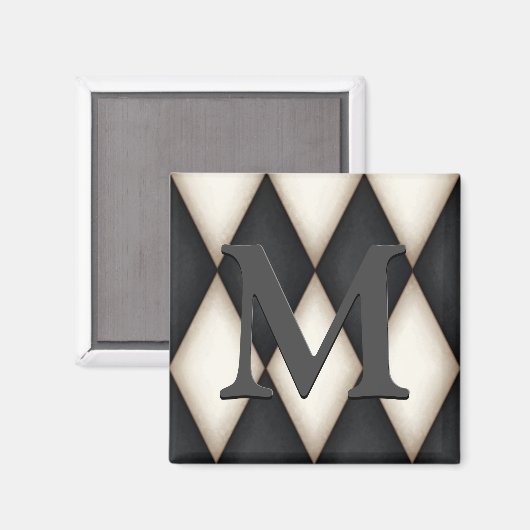 Black & White Harlequin Dramatic Custom Monogram Magnet (Vorderseite/Rückseite)
