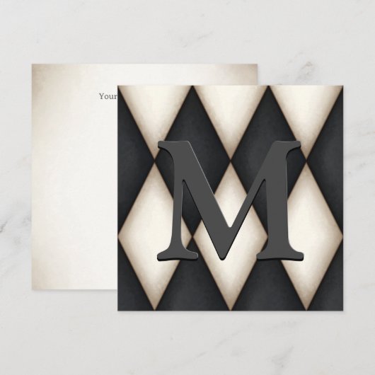 Black & White Harlequin Dramatic Custom Monogram Mitteilungskarte (Vorne/Hinten)