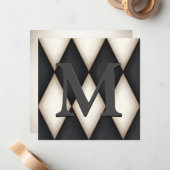 Black & White Harlequin Dramatic Custom Monogram Mitteilungskarte (Vorderseite/Rückseite Beispiel)