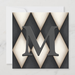 Black & White Harlequin Dramatic Custom Monogram Mitteilungskarte