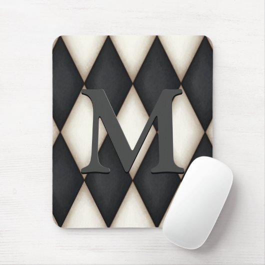 Black & White Harlequin Dramatic Custom Monogram Mousepad (Mit Mouse)