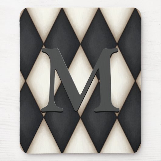 Black & White Harlequin Dramatic Custom Monogram Mousepad (Vorne)