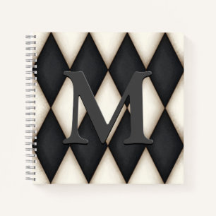 Black & White Harlequin Dramatic Custom Monogram Notizblock