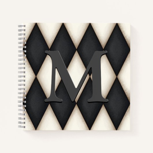 Black & White Harlequin Dramatic Custom Monogram Notizblock (Vorderseite)