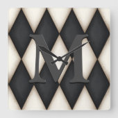 Black & White Harlequin Dramatic Custom Monogram Quadratische Wanduhr (Vorderseite)