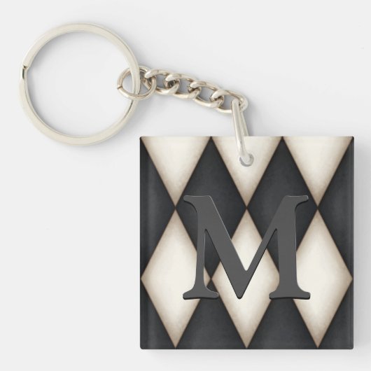 Black & White Harlequin Dramatic Custom Monogram Schlüsselanhänger (Vorderseite)