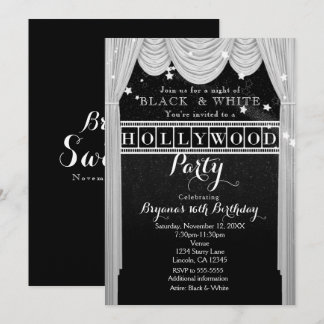 Black & White HOLLYWOOD Gardinen Party Einladungen
