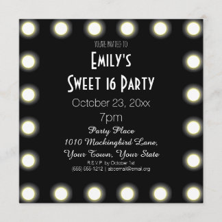Black & White Hollywood Thema Sweet 16 Geburtstag Einladung
