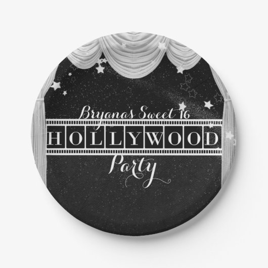 Black & White HOLLYWOOD Vorhänge Elegantes Party Pappteller (Vorderseite)