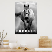 Black White Horse Motivational Freedom Artwork Poster (Küche)