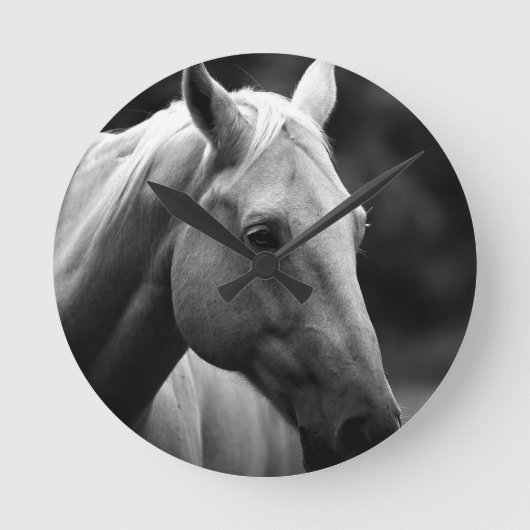 Black White Horse Runde Wanduhr (Vorderseite)