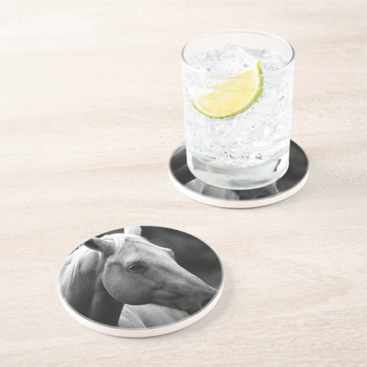 Black White Horse Sandstein Untersetzer (Seite)