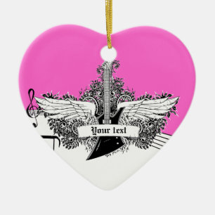 Black white hot pink electric guitar with wings keramikornament
