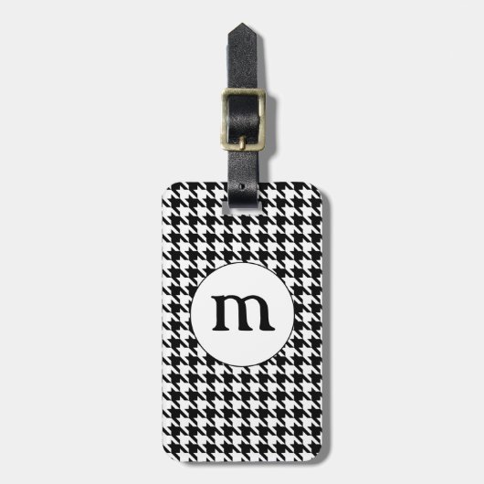 Black & White Houndstooth Monogrammed Gepäckanhänger (Vorderseite vertikal)