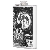 Black & White Howling Husky am Abend Linocut Flachmann (Links)