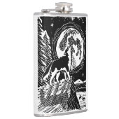 Black & White Howling Husky am Abend Linocut Flachmann (Rechts)