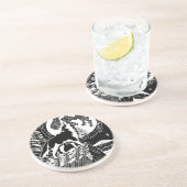 Black & White Howling Husky am Abend Linocut Getränkeuntersetzer (Seite)