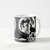 Black & White Howling Husky am Abend Linocut Kaffeetasse (VorderseiteRechts)