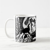 Black & White Howling Husky am Abend Linocut Kaffeetasse (Links)