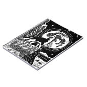 Black & White Howling Husky am Abend Linocut Notizblock (Linke Seite)